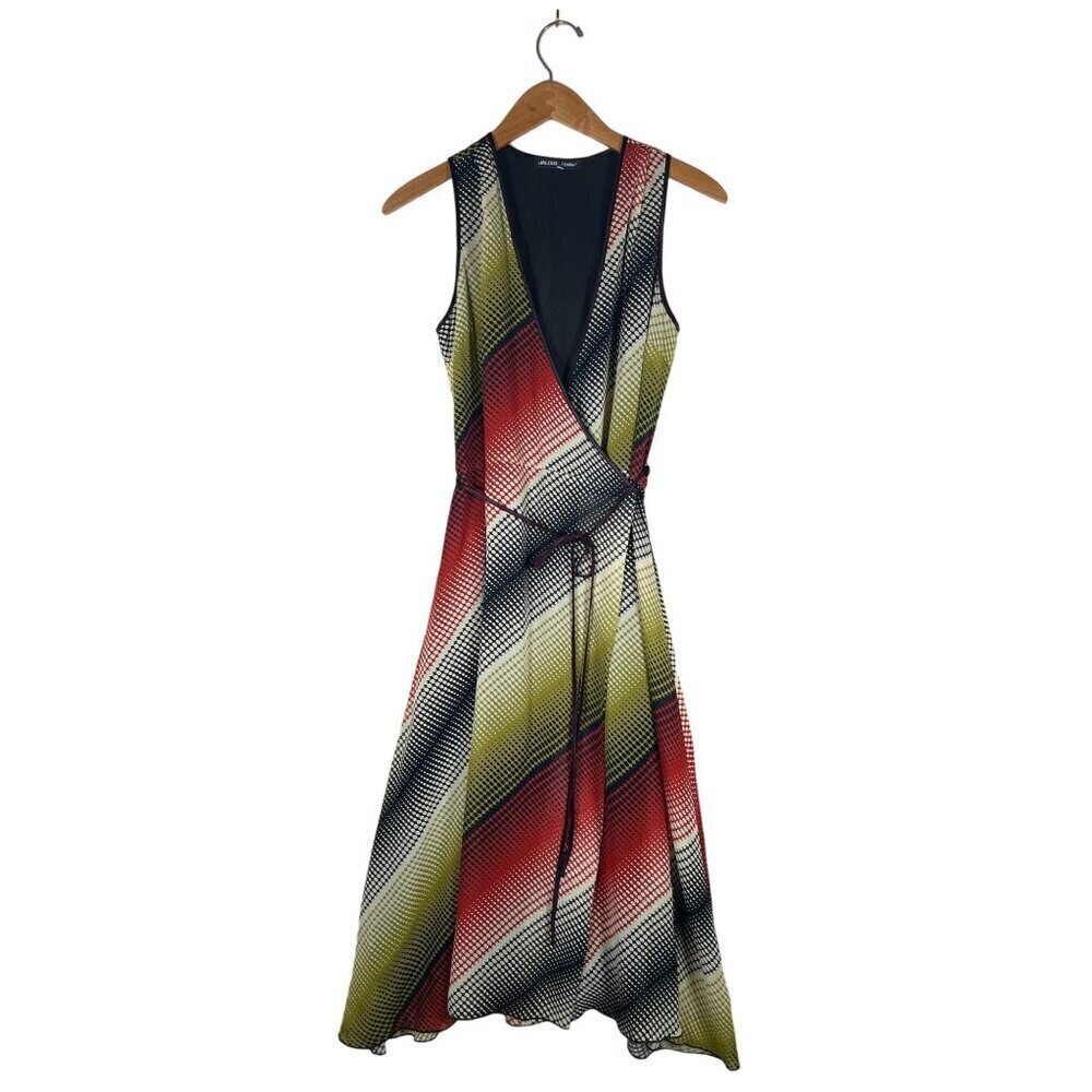 VTG Jaloux Zalu Women Size S Midi Wrap Lined Dress Mid century Modern Dot Print‎